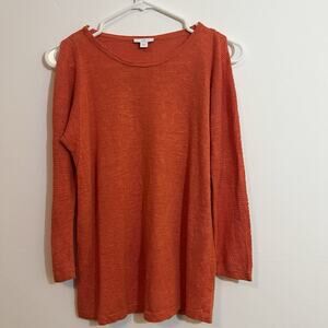J Jill S Linen Rayon Long‎ Sleeve Top Orange Cold Shoulder Textured Knit Sleeve